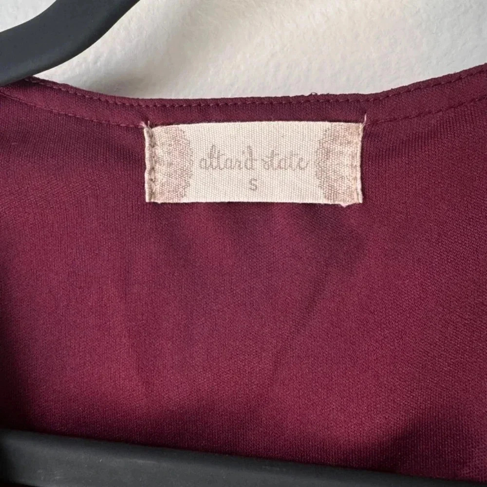 Altar’d State Burgundy Lace Wrap Midi Dress Elegant V-Neck Flutter Sleeve Small - Picture 7 of 7